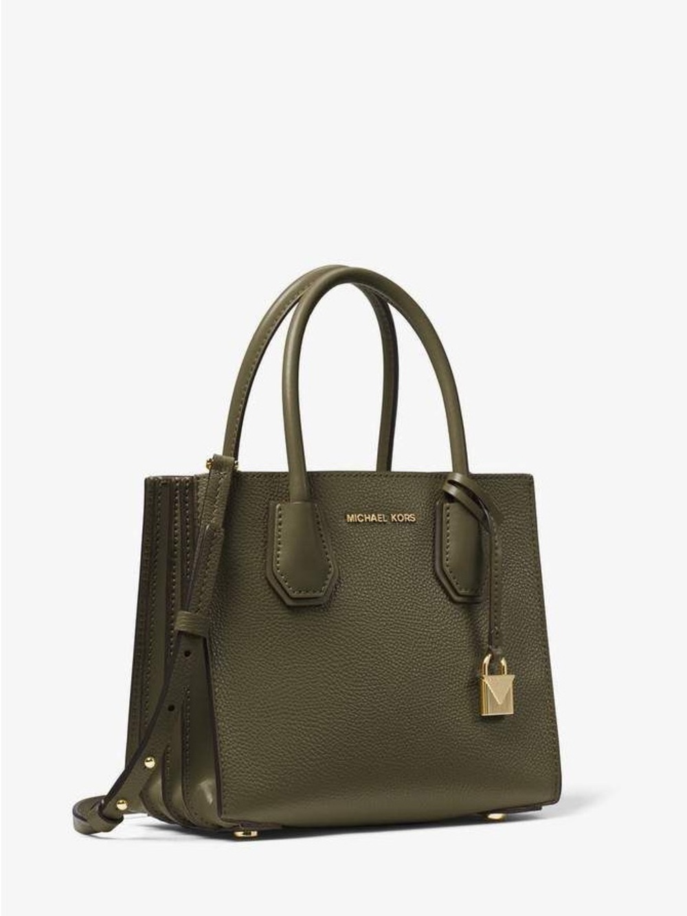Michael Kors Mercer Medium Accordeon Olive Green Pebbled Leather Bag